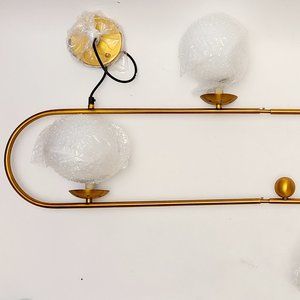 Ceiling Light Fixture with 4 White Glass Globes Mid-Century Modern Brass Metal